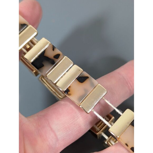 Nine West Faux Tortoise Gold Tone Stretch Bangle Bracelet 7 in - Picture 6 of 9